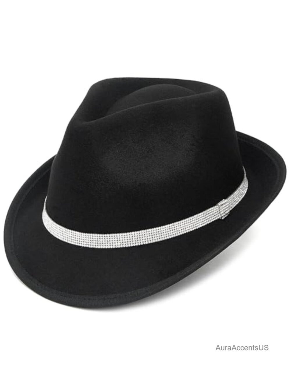 Felt Fedora Hat Short Brim Rhinestone Belt Trilby Panama Dress Hat Unisex